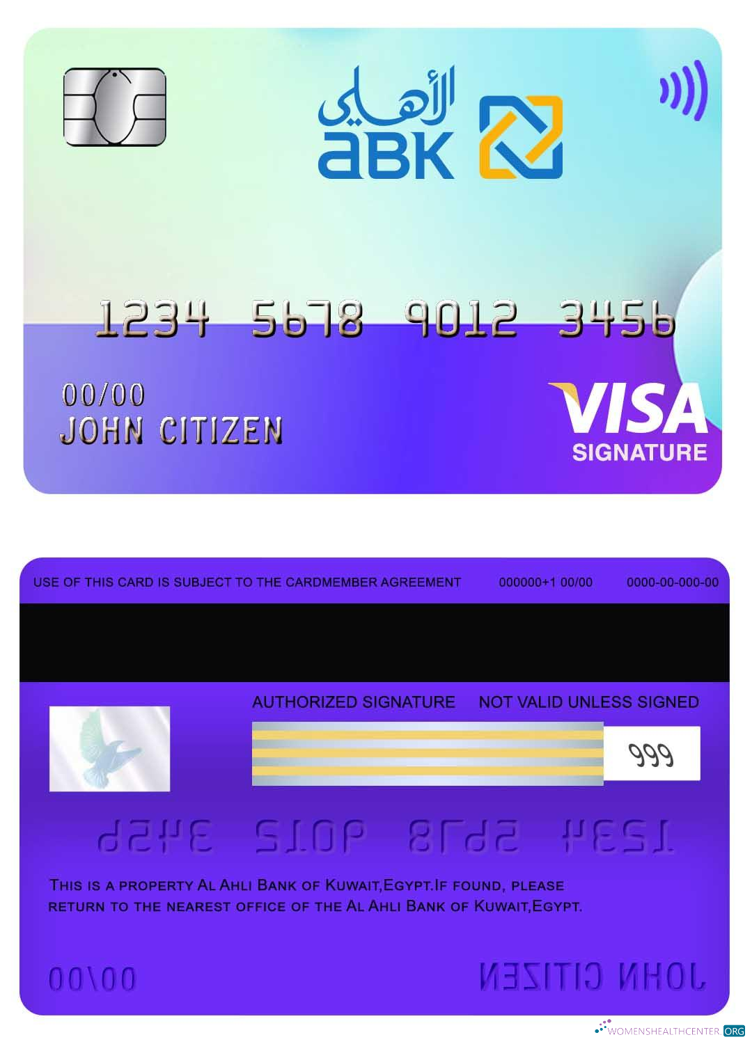 Download Egypt Al Ahli bank of Kuwait visa signature card Photoshop template